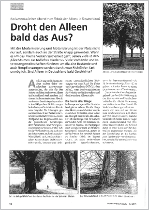 Bericht ber einen Parlamentarischen Abend zum Erhalt der Alleen im Magazin "Deutsche Baumschule"