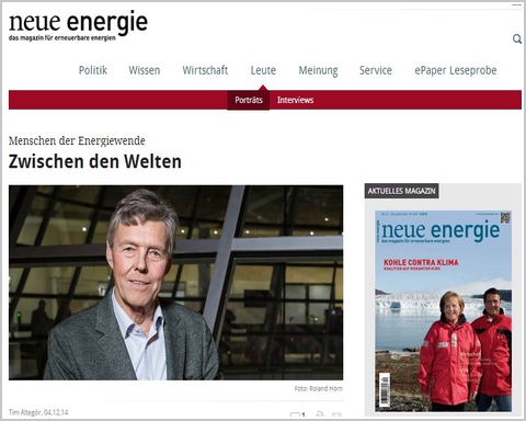 Portrait von Josef Gppel in der Zeitschrift Neue Energie Dezember 2014